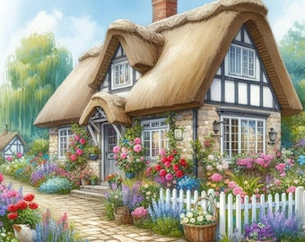 PDF Garden Cottage, Country House, Counted Cross Stitch Pattern, Summer Landscape, Instant Download, Digital Chart