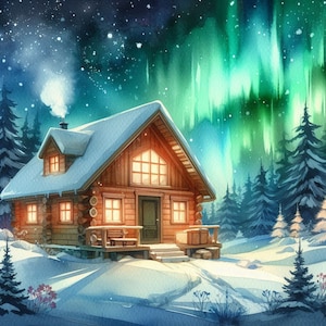 PDF Aurora Winter Cottage, Sneeuwgeteld kruissteekpatroon Digitale X-steekgrafiek modern Instant Download digitaal formaat