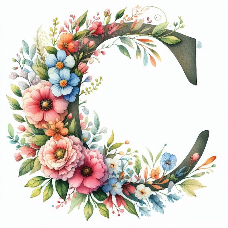 Floral Pattern C PDF Floral Alphabet Letter C Large Size Cross Stitch Pattern, Instant ...