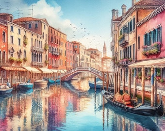 PDF Europe Venice Canal Italy Counted Cross Stitch Pattern, City Landscape Instant Download Digital format