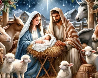 PDF Holly Christmas Nativity Scene Pattern, Cross Stitch, Gift design, PDF Instant Download.