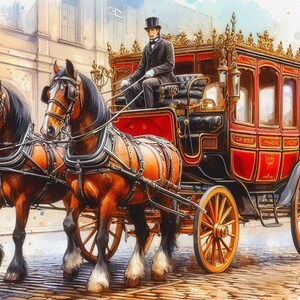 Patrón de punto de cruz contado, Caballo, Calle antigua de Europa, Paisaje urbano otoñal, Caballos, Animales, Descarga instantánea en formato digital