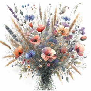 PDF Wild Field bloemboeket Geteld kruissteekpatroon Digitale X-steekgrafiek modern Instant Download digitaal formaat