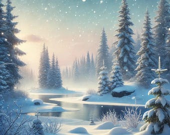 PDF Winter Snowy Forest, Counted Cross Stitch Pattern, Winter Landscape, Trees in Snow, Christmas pattern, Instant Download Digital chart