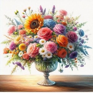 PDF Flowers bouquet Sunflower Roses Counted cross stitch pattern Summer Garden Flowers Modern Digital chart Instant Download Digital format