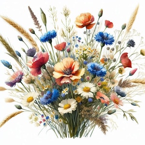 PDF Wild Field bloemboeket Geteld kruissteekpatroon Digitale X-steekgrafiek modern Instant Download digitaal formaat