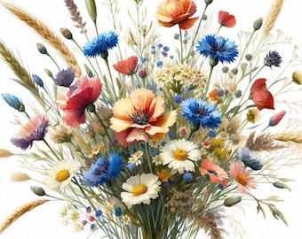 PDF Wild Field Flower Bouquet Counted cross stitch pattern Digital X-stitch chart modern Instant Download Digital format