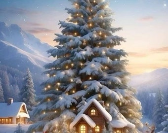 PDF Christmas Tree Santa Snow Street Cross Stitch pattern, Santa Christmas Village Cross Stitch, Gift design, PDF Instant Download.