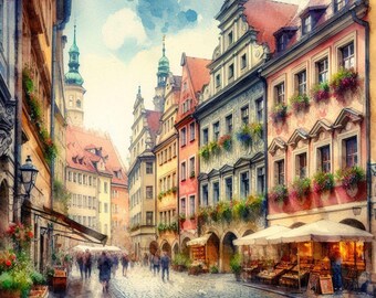 PDF European Street, Counted Cross Stitch Pattern, City Flowers Shop, Victorian House, Summer Cityscape, Instant Download PDF, Digital chart