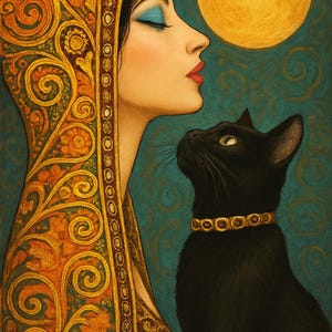 PDF Mystical Woman and Black Cat Cross Stitch Pattern | Full Moon Gothic Art Embroidery | Instant Digital Download | Witchy Stitch Design
