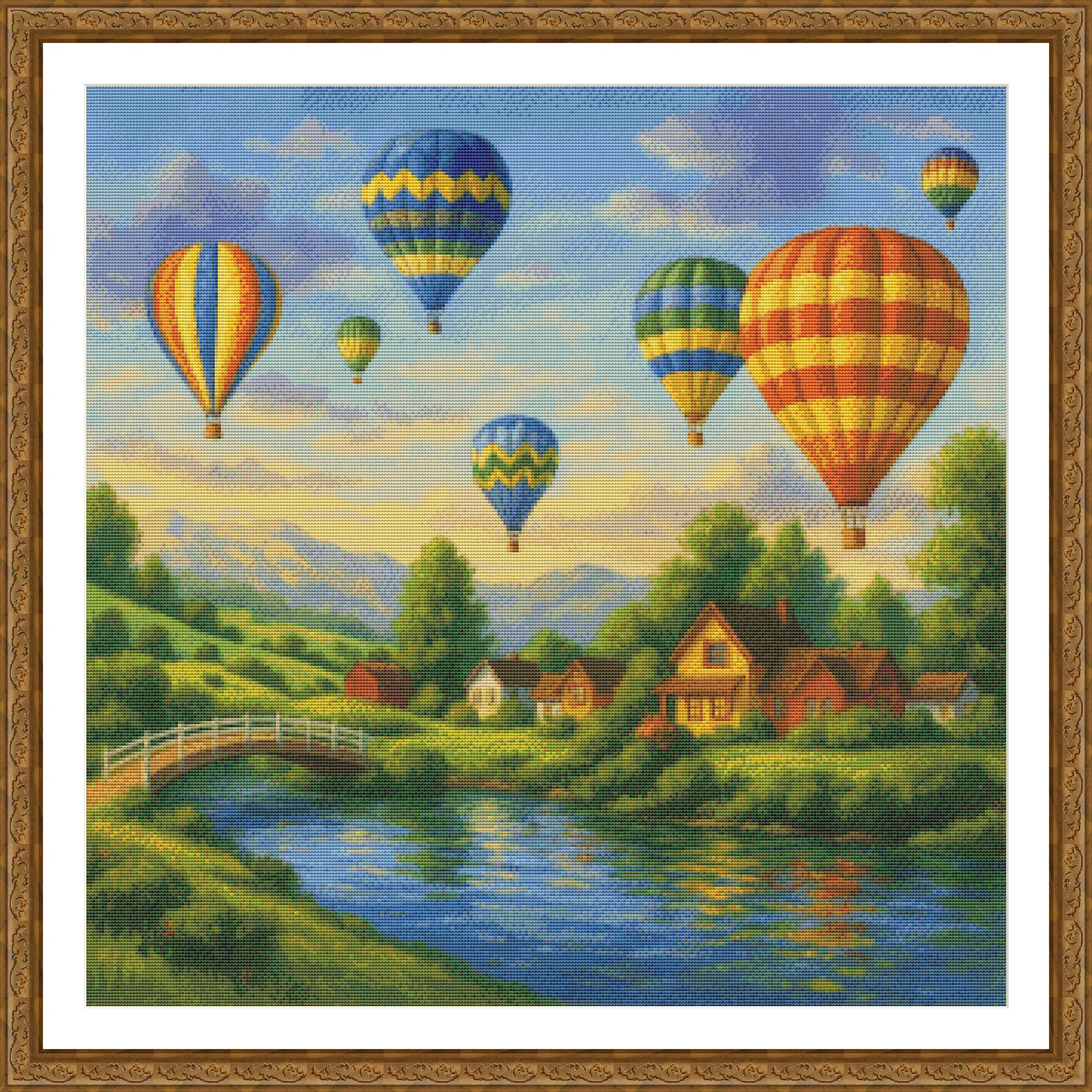 PDF Hot Air Balloons Cross Stitch Pattern PDF | Colorful