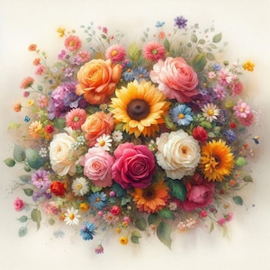 PDF Flowers bouquet Sunflower Roses Counted cross stitch pattern Summer Garden Flowers Modern Digital chart Instant Download Digital format