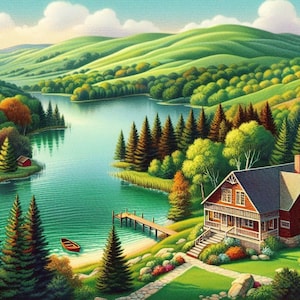 PDF Wisconsin State, Counted Cross Stitch Pattern, Flowers Field, Summer Landscape, Country Village, Mountain, River, Instant Download