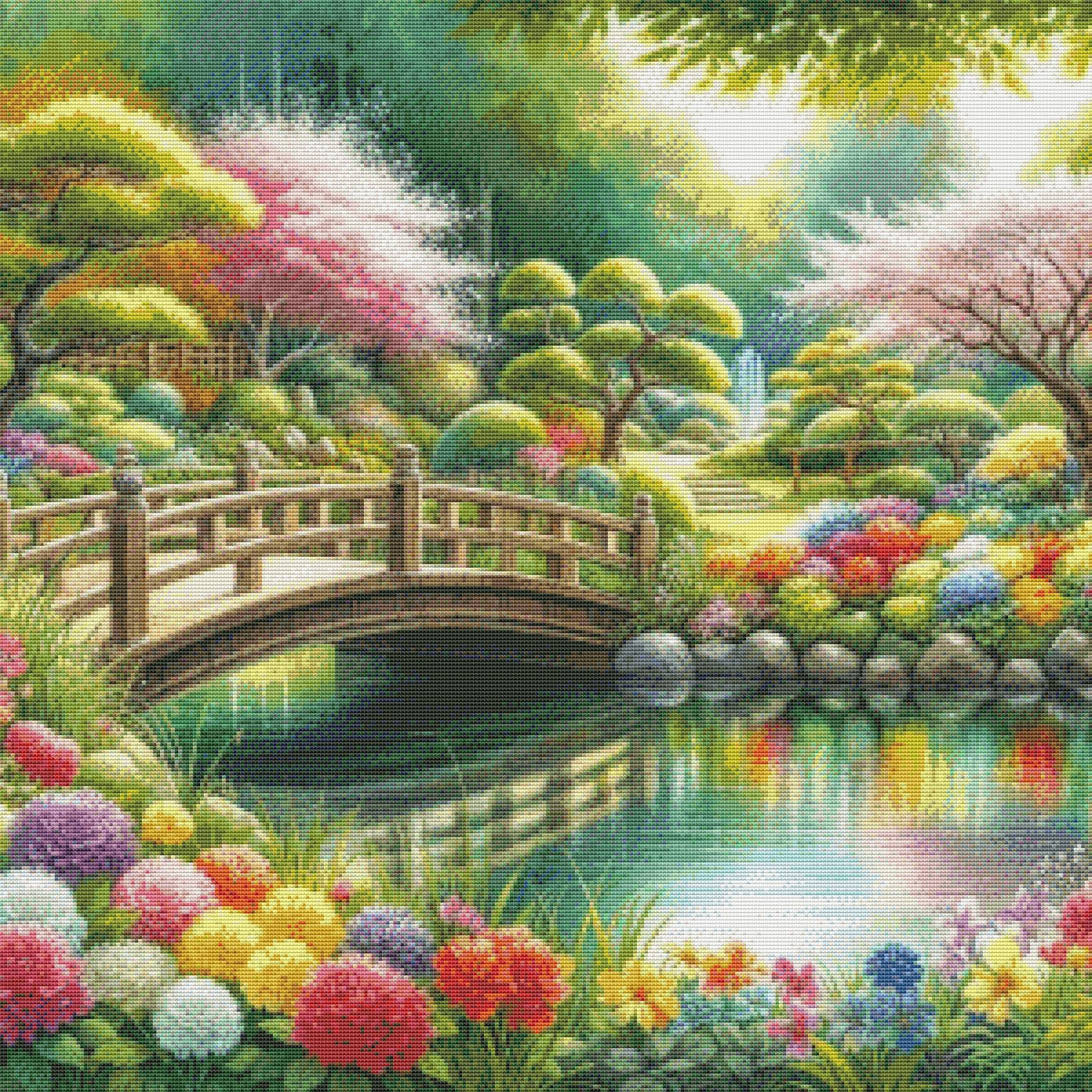PDF Japanese Garden Counted Cross Stitch Pattern, Landscape Design
