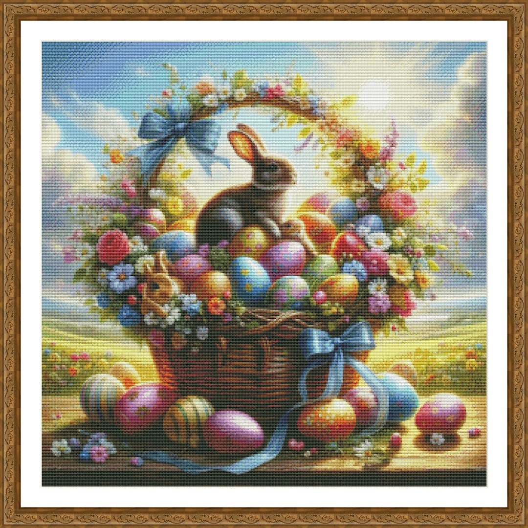 PDF Happy Easter Bunny Basket Cross Stitch Pattern, Holiday Cross ...