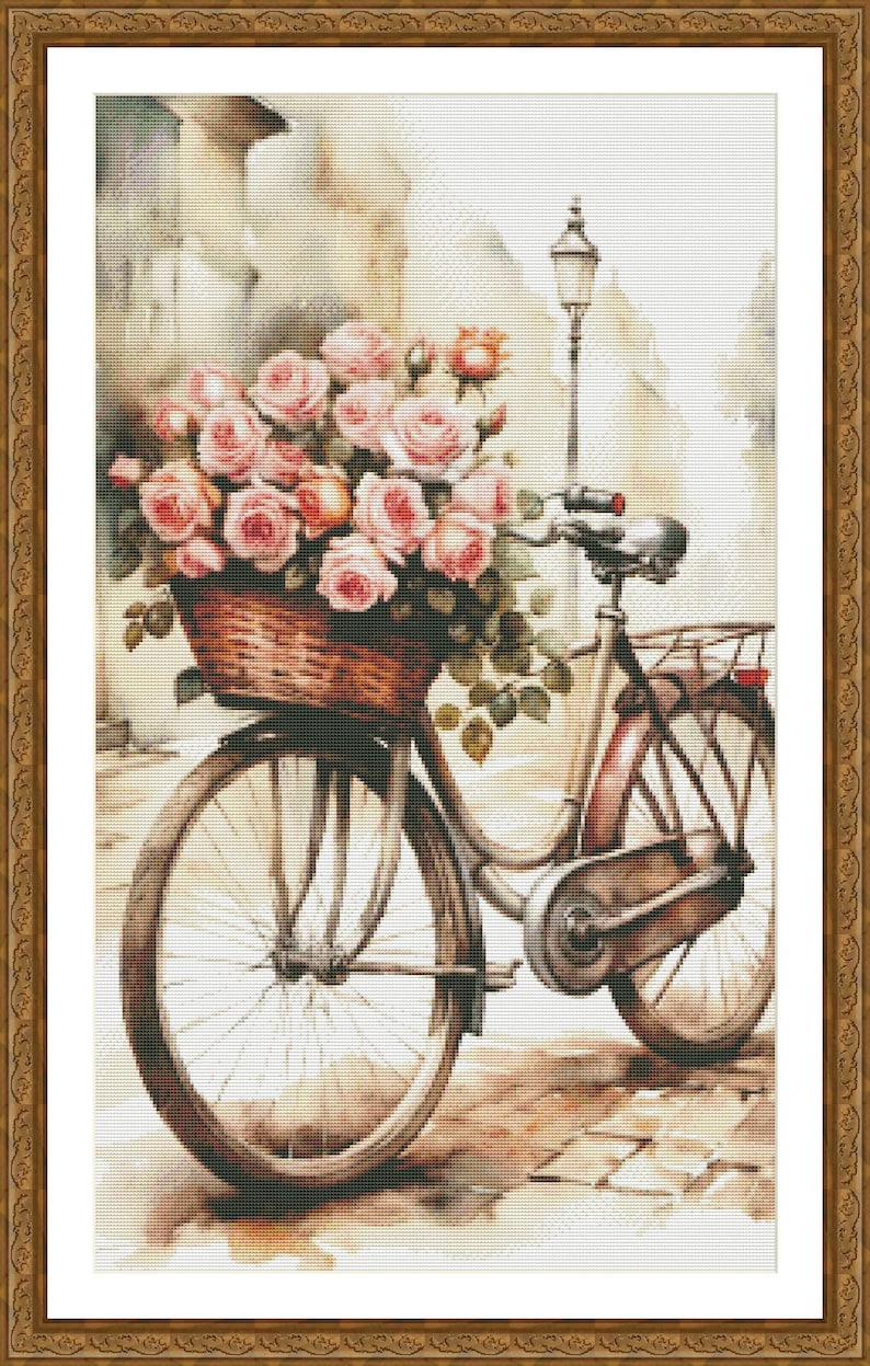PDF Flowers Bicycle Counted Cross Stitch Pattern, Instant Download ...