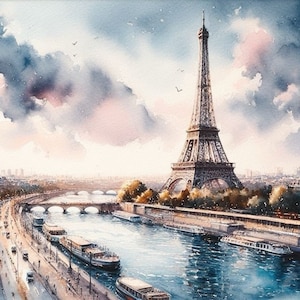 PDF Paris France Siene Eiffel Tower Cafe Counted Cross Stitch Pattern, City Landscape Instant Download Digital format