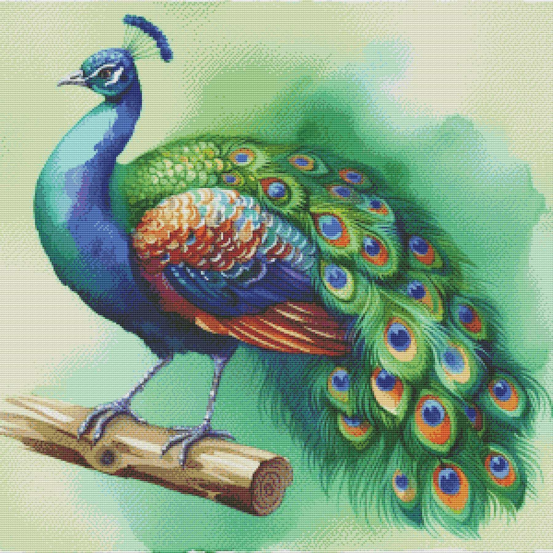 PDF 孔雀、クロスステッチのパターン、熱帯の鳥、エキゾチックな鳥