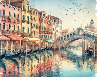 PDF Europe Venice Canal Italy Counted Cross Stitch Pattern, City Landscape Instant Download Digital format