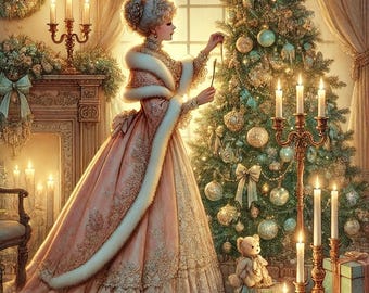 PDF Christmas EVE, Counted Cross Stitch Pattern, Victorian Lady, Happy Family, Royal Palace, Christmas Tree Decorating, Instant Download