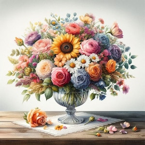 PDF Flowers bouquet Sunflower Roses Counted cross stitch pattern Summer Garden Flowers Modern Digital chart Instant Download Digital format