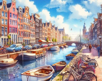 PDF Amsterdam Counted Cross Stitch Pattern, Amsterdam Canal Cross Stitch, Netherlands design, European city Instant Download Digital format
