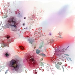 Flores silvestres en acuarela, patrón de punto de cruz contado, flores delicadas, gráfico de arte abstracto, patrón moderno, descarga instantánea en PDF
