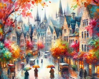PDF Autumn Cityscape Counted Cross Stitch Pattern, City Landscape Instant Download Digital Format