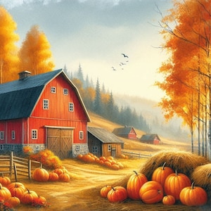 PDF Autumn Barn Counted Cross Stitch Pattern, Fall Landscape Instant Download Digital Format