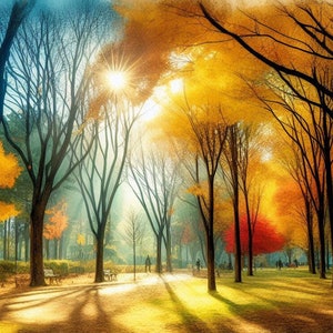 PDF Autumn in Park Street Counted Cross Stitch Pattern, City Landscape Instant Download Digital Format
