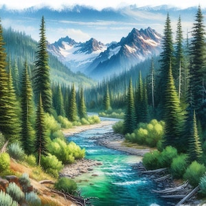 PDF Washington State, Berg, Kreuzstichmuster, Digitale Kreuzstichvorlage, Sommer Landschaft, Fluss, Kreuzstichmuster