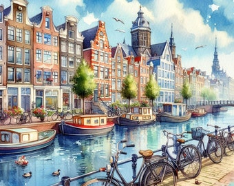 PDF Amsterdam Counted Cross Stitch Pattern, Amsterdam Canal Cross Stitch, Netherlands design, European city Instant Download Digital format