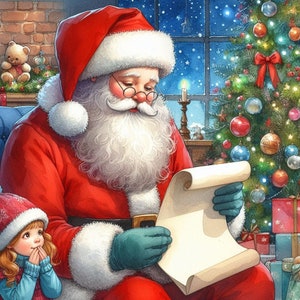 PDF Papá Noel de Navidad, Patrón de punto de cruz contado, Punto de cruz de Papá Noel, Lista de deseos, Árbol de Navidad, Diseño de regalo, Descarga instantánea en PDF
