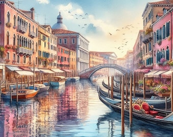 PDF Europe Venice Canal Italy Counted Cross Stitch Pattern, City Landscape Instant Download Digital format