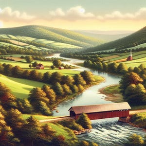 PDF Pennsylvania State, Counted Cross Stitch Pattern Flowers Field Summer Landscape, Country Village Mountain River Instant Download