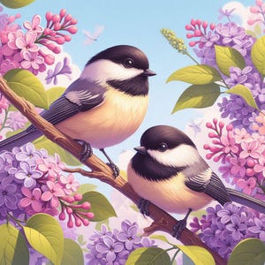 Pdf-bestand mees en seringen vogel kruissteekpatroon bloemen digitale kruissteekkaart pdf bloemen kruissteekpatroon