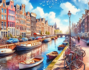 PDF Amsterdam Counted Cross Stitch Pattern, Amsterdam Canal Cross Stitch, Netherlands design, European city Instant Download Digital format