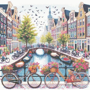 PDF Amsterdam geteld kruissteekpatroon, Amsterdam Canal Cross Stitch, Nederlands ontwerp, Europese stad Instant Download Digitaal formaat
