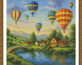 PDF Hot Air Balloons Cross Stitch Pattern PDF | Colorful