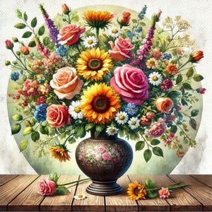 PDF Flowers bouquet Sunflower Roses Counted cross stitch pattern Summer Garden Flowers Modern Digital chart Instant Download Digital format
