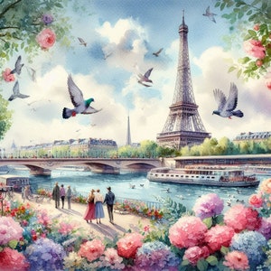 PDF Summer in Paris France Eiffel Tower Counted Cross Stitch Pattern, City Landscape Instant Download Digital format