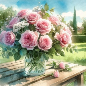 PDF Bloemboeket Roze Rozen Geteld kruissteekpatroon Rozen Digitale X-steekgrafiek modern Instant Download Digitaal formaat