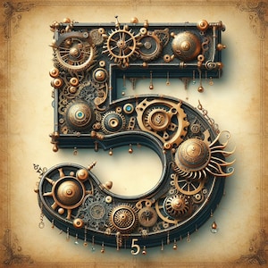 PDF Steampunk número 5, ponto cruz, compatível com padrão de tamanho grande PDF download digital instantâneo impressão em cores 14, 16, 18, 22 ct BW