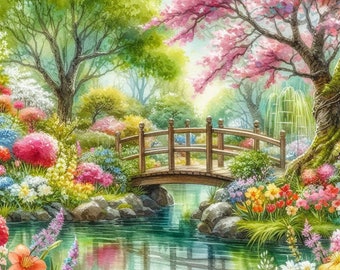 PDF Japanese Garden Counted Cross Stitch Pattern, Landscape design, Instant Download Digital format