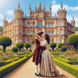 PDF Victorian Times Love Couple in Love Wzór do haftu krzyżykowego Victorian House Summer Landscape Natychmiastowe pobieranie Cyfrowy koszyk