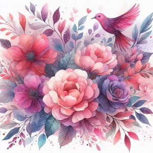 Flores silvestres en acuarela, patrón de punto de cruz contado, ramo floral delicado, gráfico de arte abstracto, patrón moderno, descarga instantánea en PDF