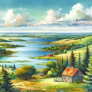 PDF Wisconsin State, Counted Cross Stitch Pattern, Flowers Field, Summer Landscape, Country Village, Mountain, River, Instant Download