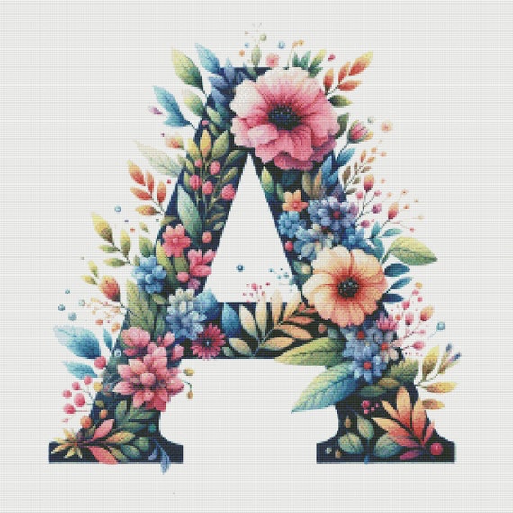 PDF Floral Alphabet Letter A Large Size Cross Stitch Pattern