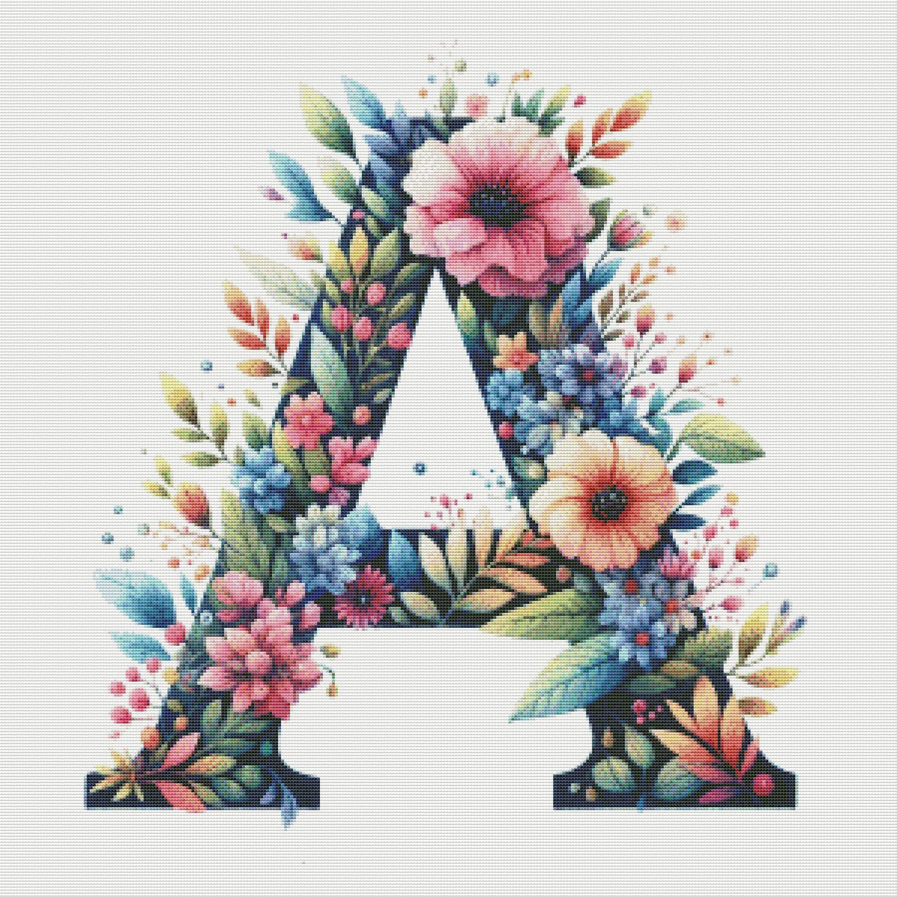 PDF Floral Alphabet Letter A Large Size Cross Stitch Pattern, Instant ...