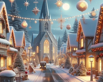 PDF Christmas Street Houses Cross Stitch pattern, Santa Christmas Village Cross Stitch, Gift design, PDF Instant Download.